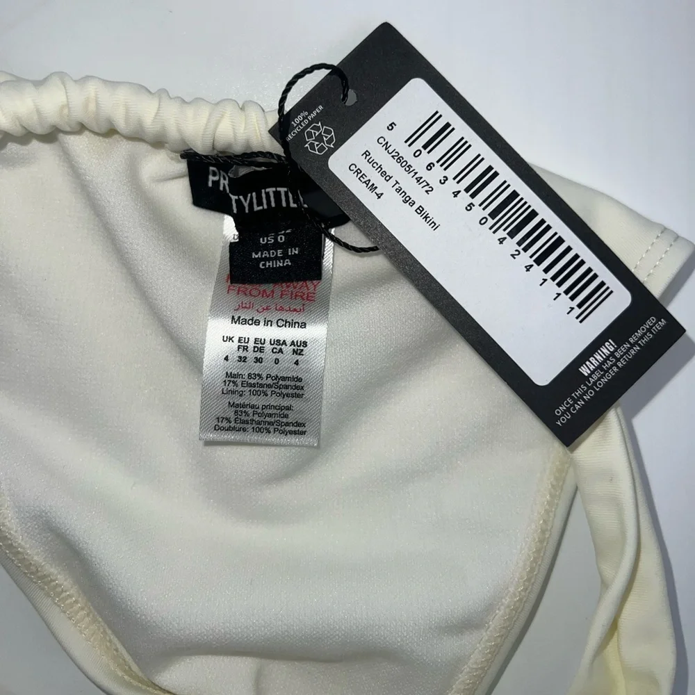 NWT PrettyLittleThing Cream Ruched Tanga Bikini Bottoms UK4 US0